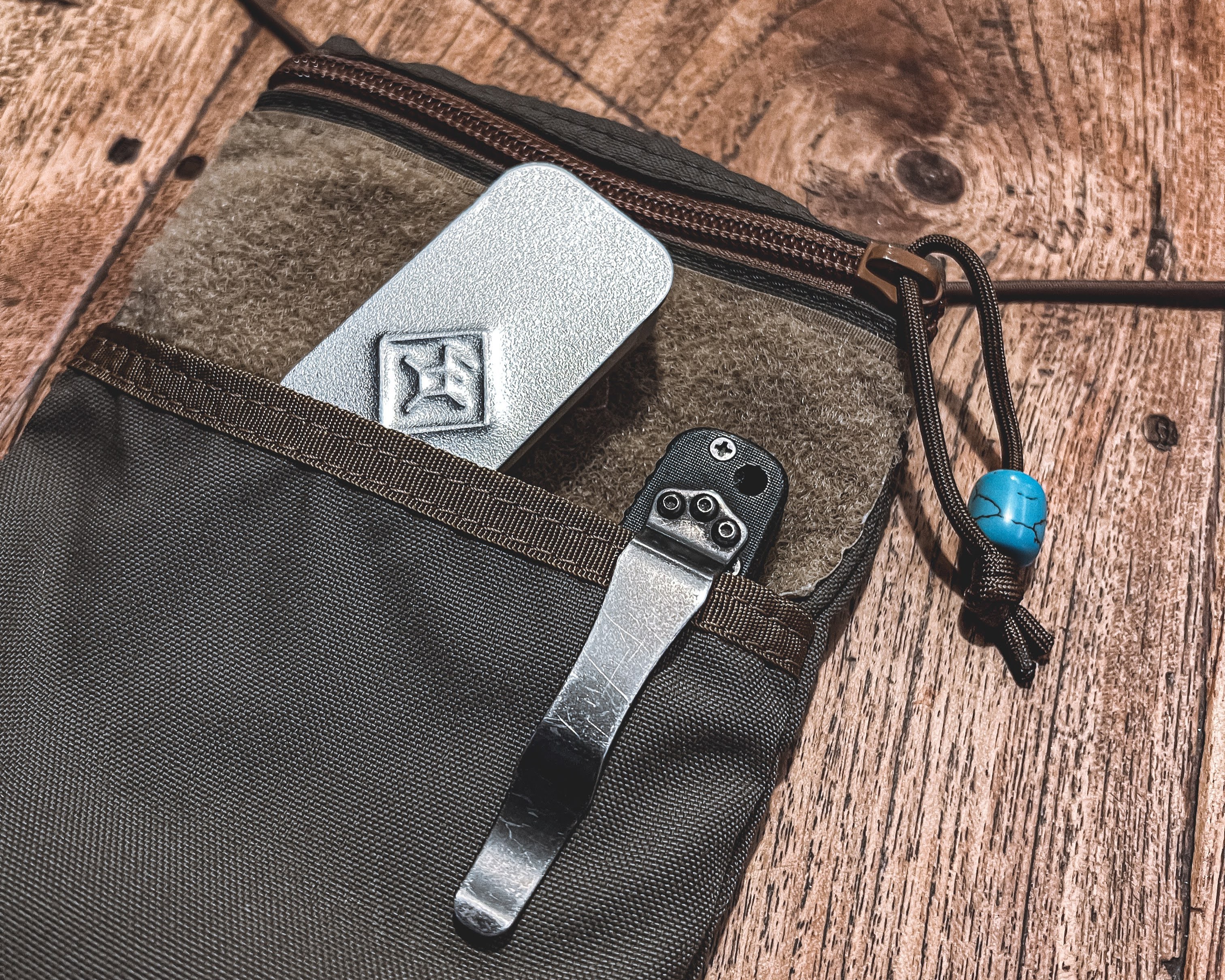 The Wndsn Passport Pouch with the Wndsn pillbox.